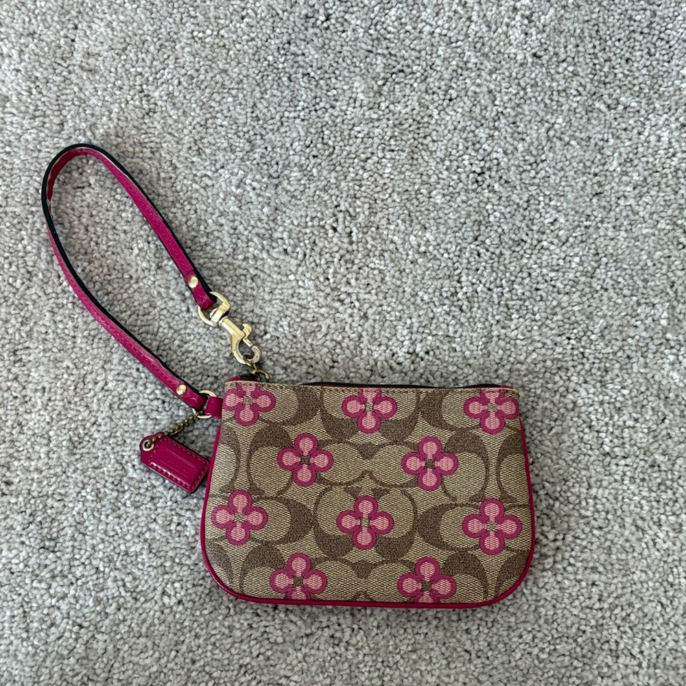 Coach Pink and Tan Wristlet Clutch
